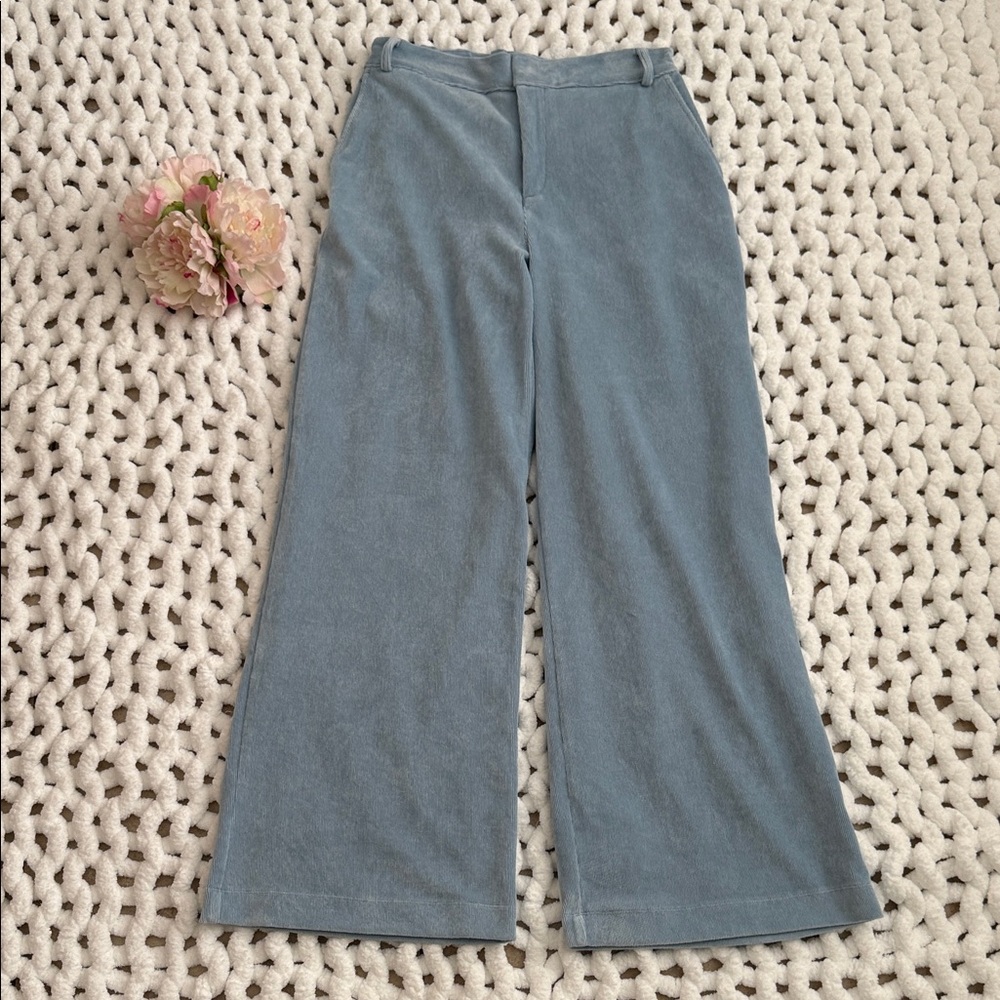 Alo Micro Corduroy Dreamer Trouser Pants Wide Leg Celestial Blue L